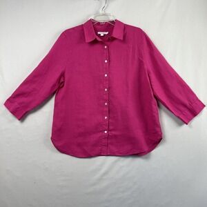 Chicos 2 Blouse Size 12 Pink Linen Button Up Top Beach Coastal Lightweight